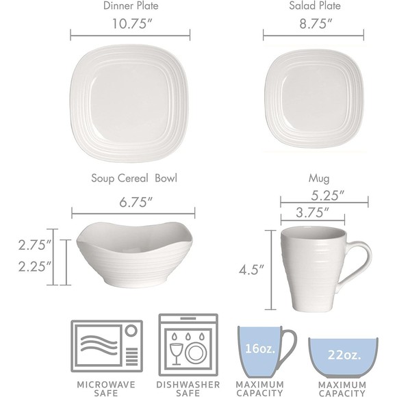 MIKASA Swirl White Dinnerware Square 4 Piece Place Setting - Picture 3 of 3
